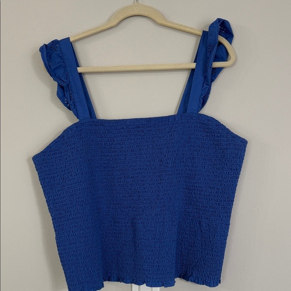 Old Navy Womens Fitted Ruffle-Strap Smocked Cropped Top blue Size XXL - Picture 2 of 5